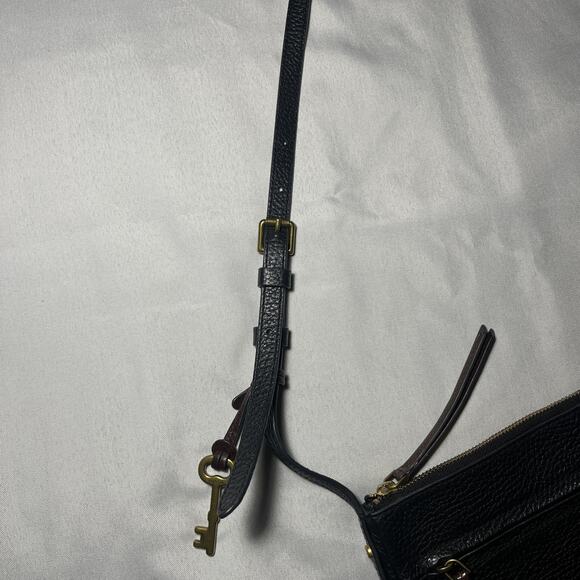 FOSSIL Black Pebbled LEATHER Multi Pocket Crossbody Shoulder Bag Purse Classic - Picture 6 of 15